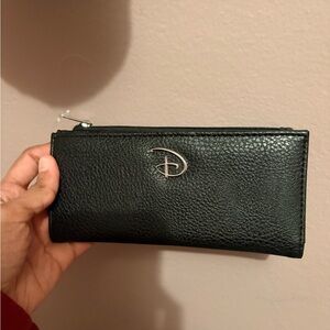 Black Leather Wallet with Silver Logo